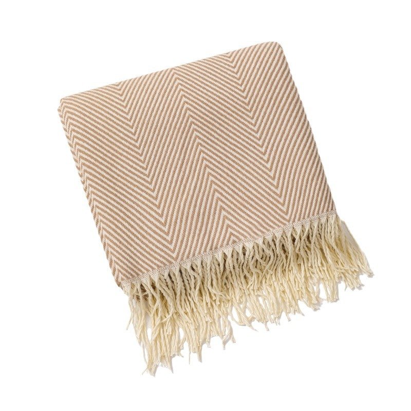 Soft Striped Acrylic Sofa Blanket with Tassels - Image 5