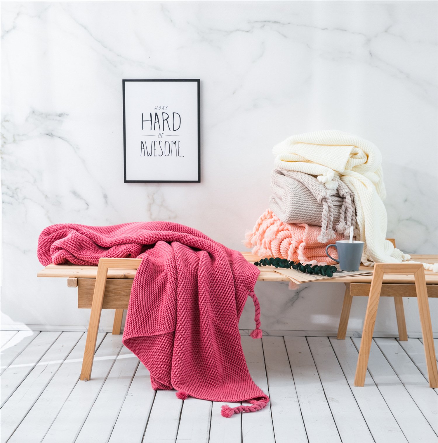 Knitted Tassel Sofa Blanket - Image 3