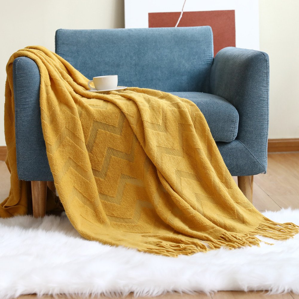 Sofa cover blanket, herringbone knitted blanket - Image 4