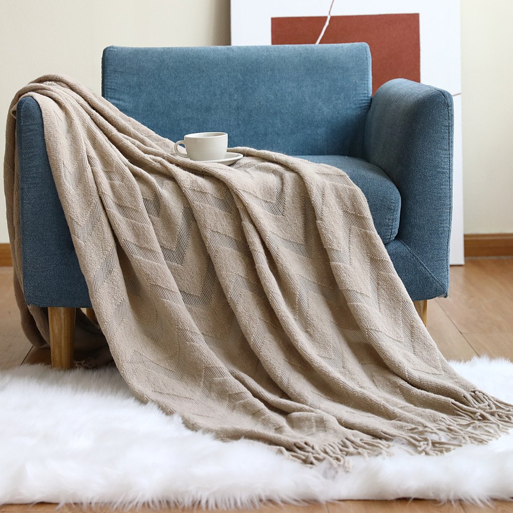 Sofa cover blanket, herringbone knitted blanket - Image 2